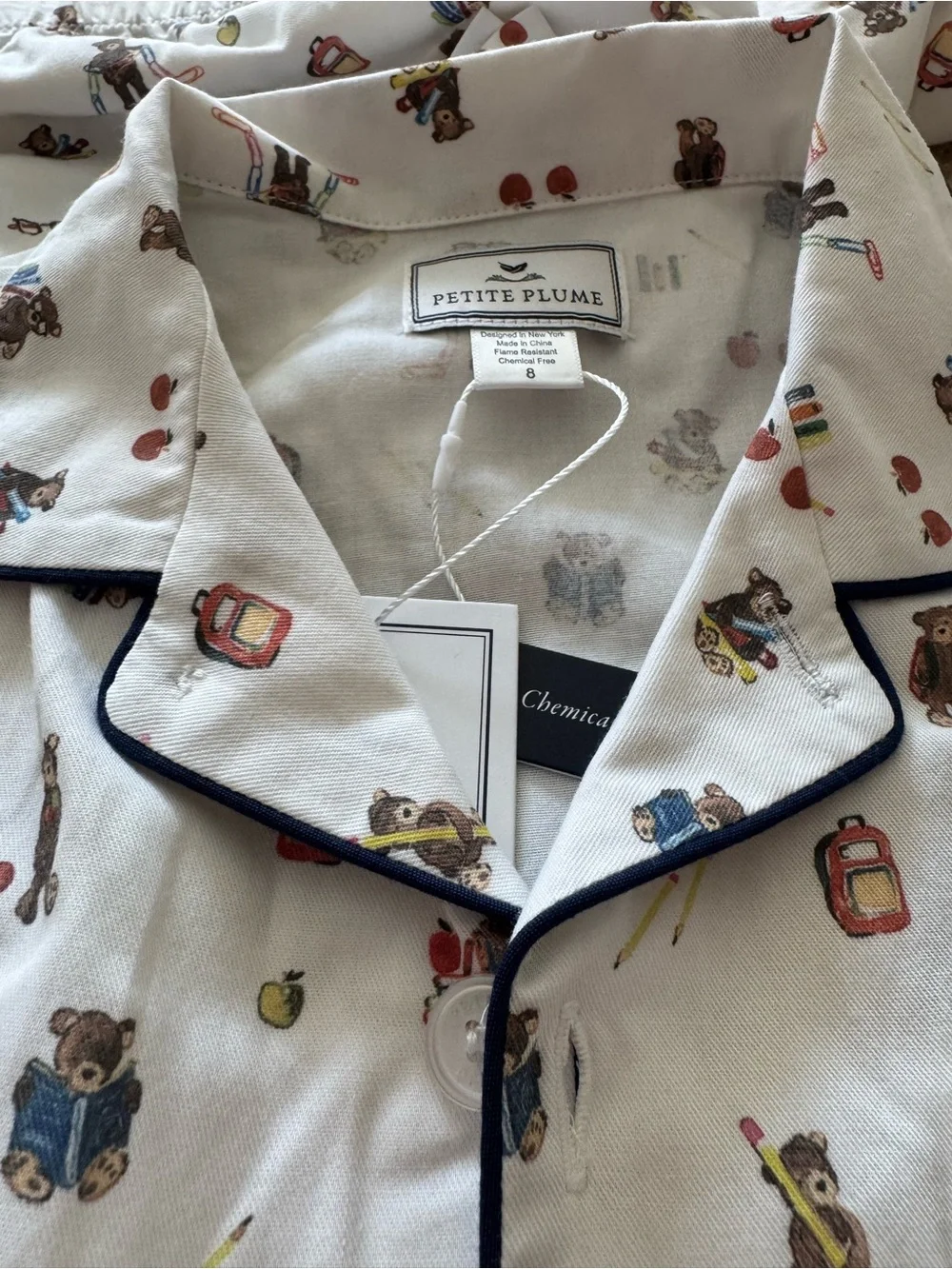 Petite Plume Kid's Twill Pajama Short Set in Teddy Goes To School size 8